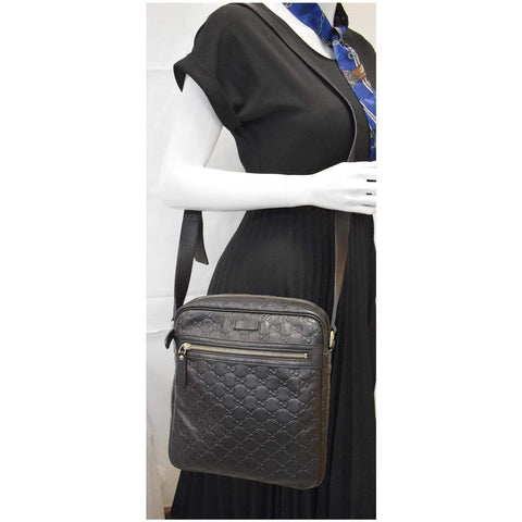 GUCCI Guccissima Leather Messenger Bag Black 201448