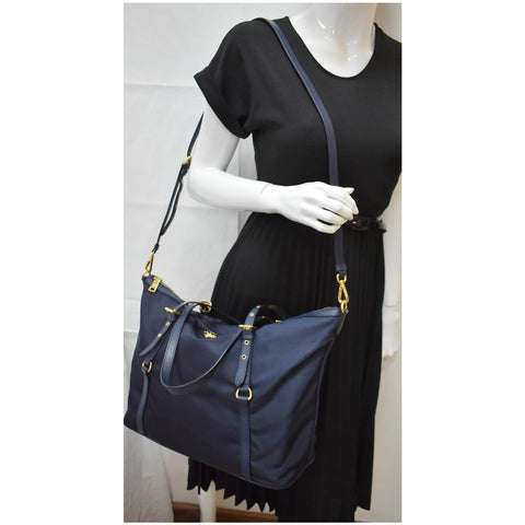 PRADA Tessuto Saffiano Nylon Tote Shoulder Bag Blue
