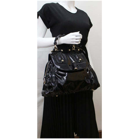 GUCCI Pop Bamboo Dialux Coated Canvas Top Handle Shoulder Bag Black 190256