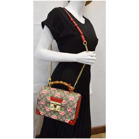 GUCCI Padlock Small GG Supreme Bamboo Top Handle Shoulder Bag Beige 603221