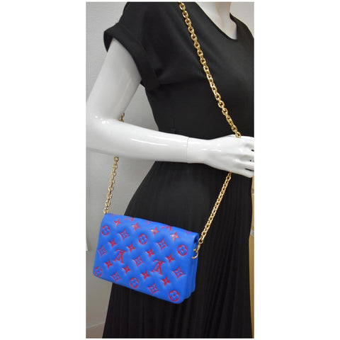 LOUIS VUITTON Coussin Monogram Embossed Pochette Crossbody Bag Blue