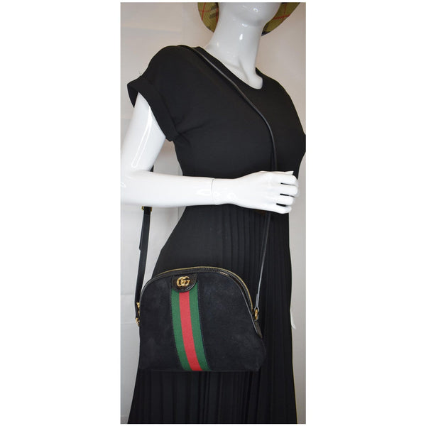 GUCCI Ophidia GG Small Suede Shoulder Bag Black 499621