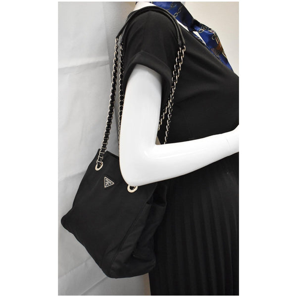 PRADA Tessuto Nylon Tote Shoulder Bag Black