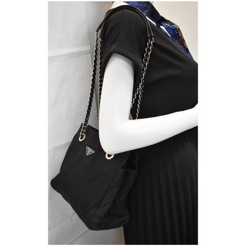 PRADA Tessuto Nylon Tote Shoulder Bag Black