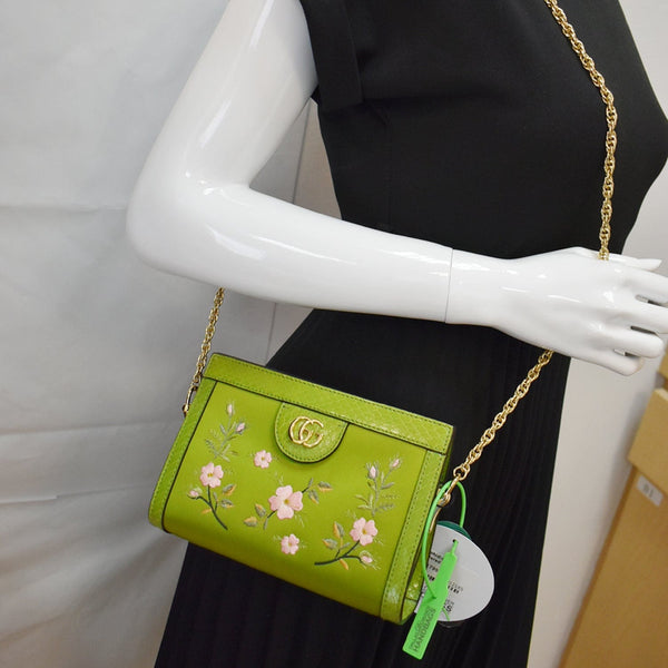 GUCCI Ophidia Silk Embroidered Floral Mini Shoulder Bag Green - Hot Deals