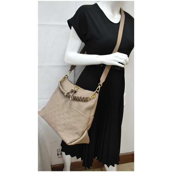 LOUIS VUITTON Maida Monogram Empreinte Leather Hobo Shoulder Bag Tourterelle