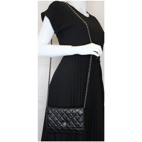 CHANEL CC Aged Lambskin Wallet on Chain WOC Crossbody Bag Black