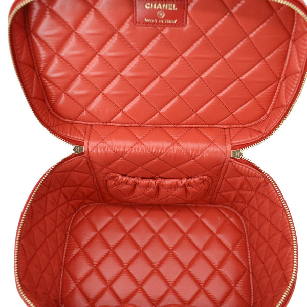 CHANEL Caviar Leather Quilted Large Cosmetic Vanity Pouch Red