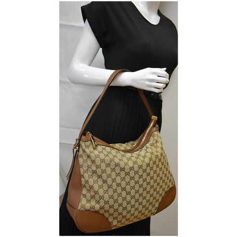 GUCCI Large Bree GG Canvas Hobo Bag Brown 449244