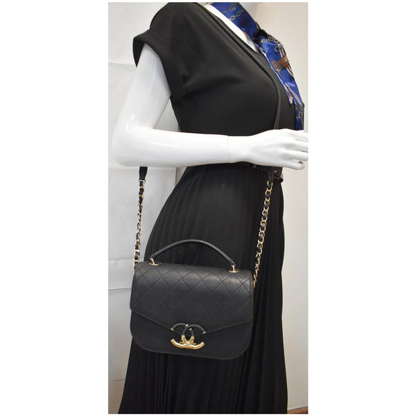 CHANEL Coco Cuba Quilted Grained Calfskin Leather Top Handle Bag Black