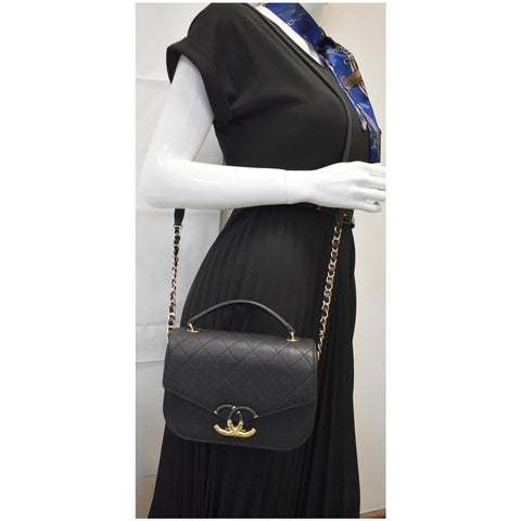 CHANEL Coco Cuba Quilted Grained Calfskin Leather Top Handle Bag Black