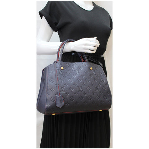 LOUIS VUITTON Montaigne MM Monogram Empreinte Shoulder Bag Blue