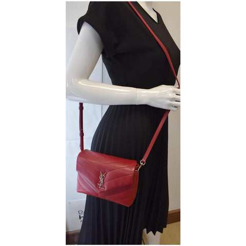 YVES SAINT LAURENT Loulou Toy Matelasse Leather Crossbody Bag Red