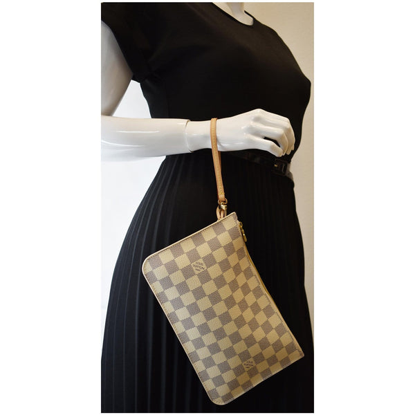 LOUIS VUITTON Pochette Wristlet Pouch Damier Azur Neverfull MM White