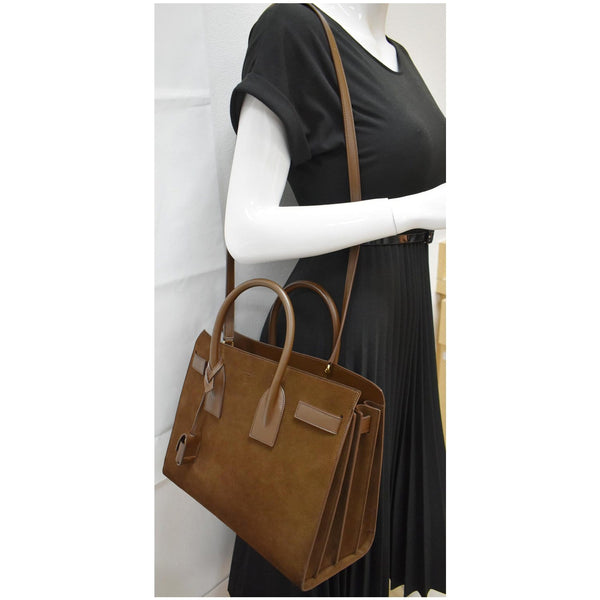 YVES SAINT LAURENT Sac de Jour Suede Leather Tote Shoulder Bag Brown
