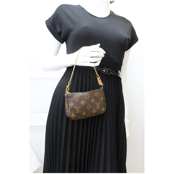 LOUIS VUITTON Mini Pochette Monogram Canvas Accessoires Pouch Brown