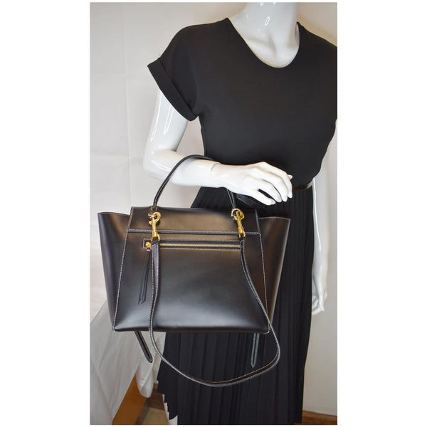 CELINE Double Stitching Mini Belt Calfskin 2Way Shoulder Bag Black