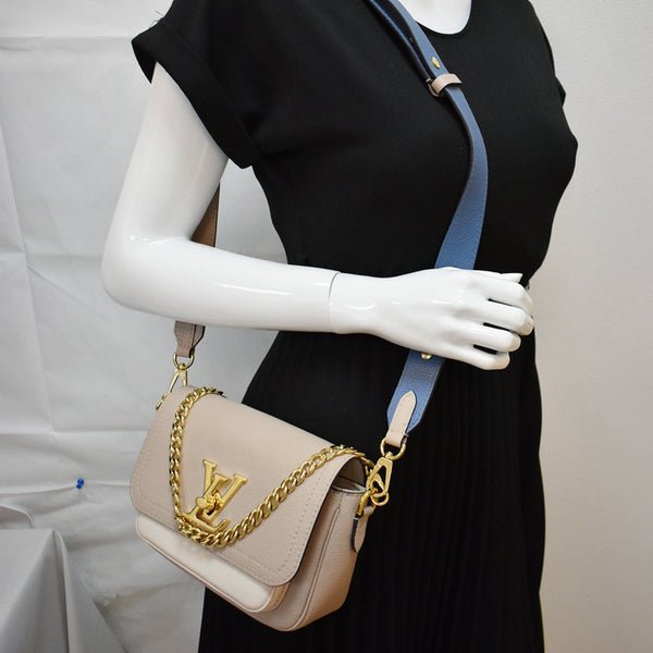 LOUIS VUITTON Lockme Tender Grained Calfskin Leather Shoulder Bag Greige