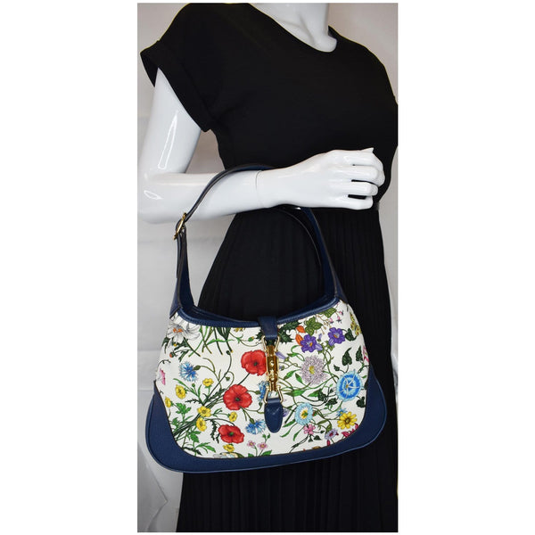 GUCCI Flora Jackie Medium Canvas Hobo Bag Blue 550152 - Last Call