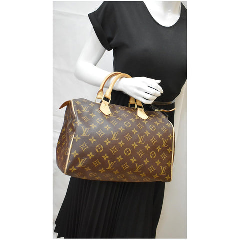 LOUIS VUITTON Speedy 30 Monogram Canvas Satchel Bag Brown