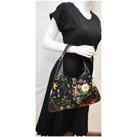 Gucci Flora Jackie O Bouvier Floral Printed Canvas Hobo Bag