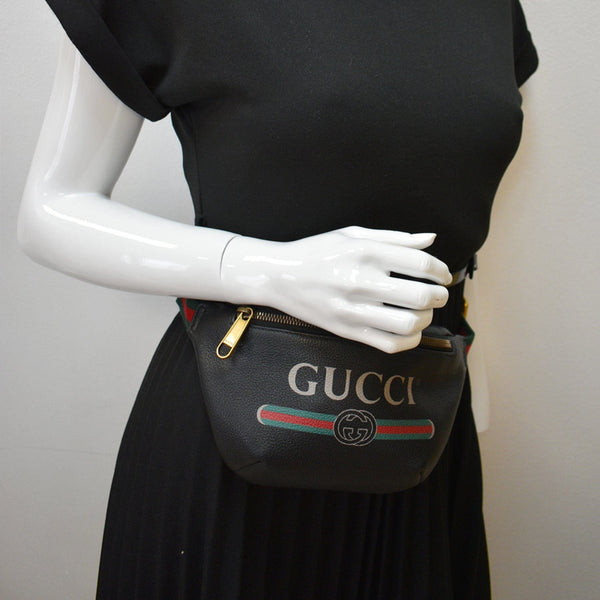 GUCCI Print Grained Calfskin Leather Belt Bag Black | DDH