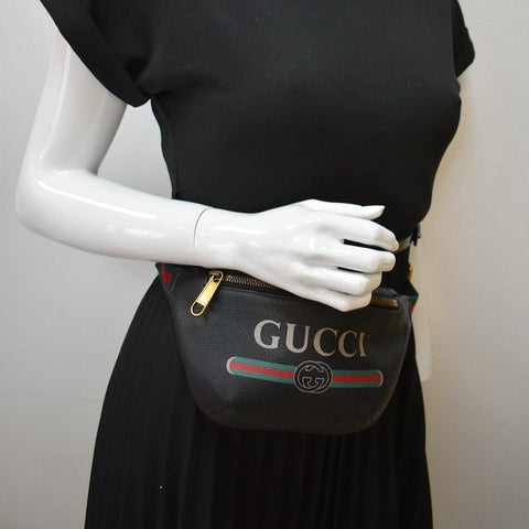GUCCI Print Grained Calfskin Leather Belt Bag Black | DDH