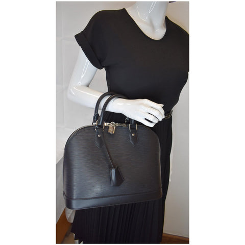 LOUIS VUITTON Alma PM Epi Leather Satchel Bag Black