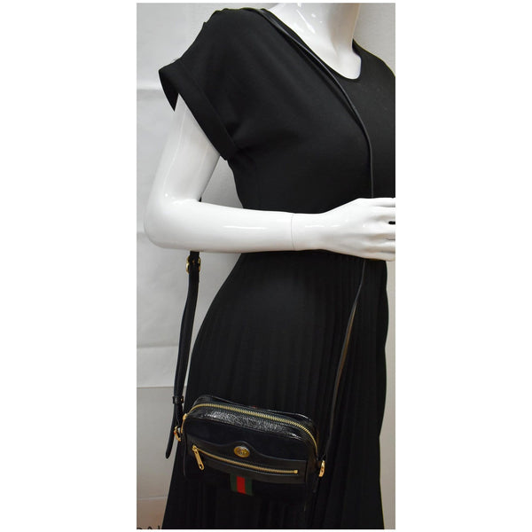 GUCCI Ophidia Mini Web Suede Leather Crossbody Bag Black 517350
