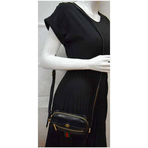 GUCCI Ophidia Mini Web Suede Leather Crossbody Bag Black 517350