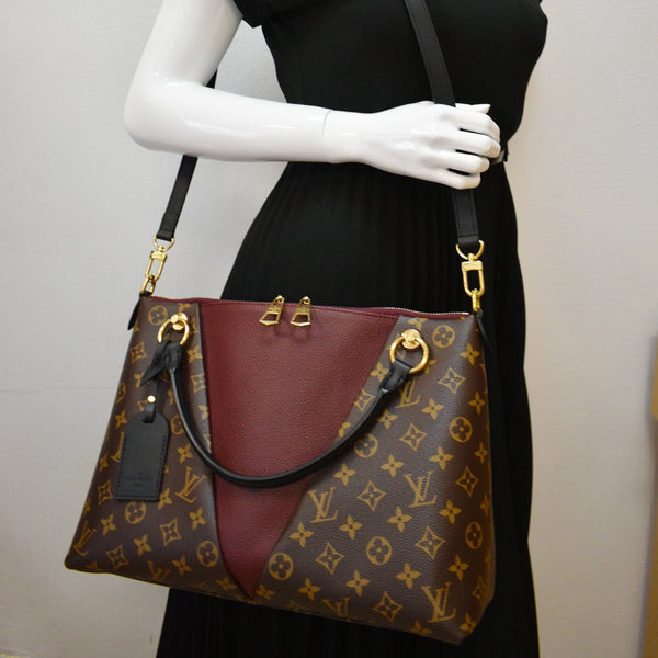 LOUIS VUITTON V MM Monogram Canvas Tote Shoulder Bag Bordeaux