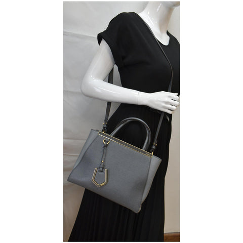 FENDI Petite 2Jours Vitello Elite Leather Tote Shoulder Bag Grey