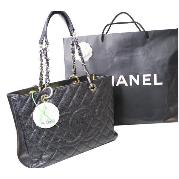 CHANEL Grand Shopping Caviar Leather Tote Bag Black