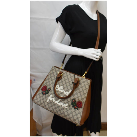 GUCCI Blind for Love GG Supreme Canvas Top Handle Crossbody Bag Maple Brown 453704
