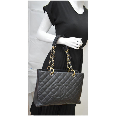 CHANEL Grand Shopping GST Caviar Leather Tote Bag Black