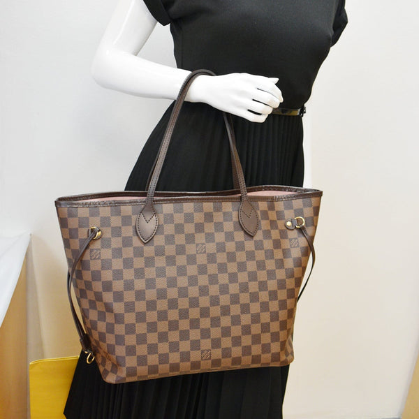 LOUIS VUITTON Neverfull MM Damier Ebene Tote Bag Brown