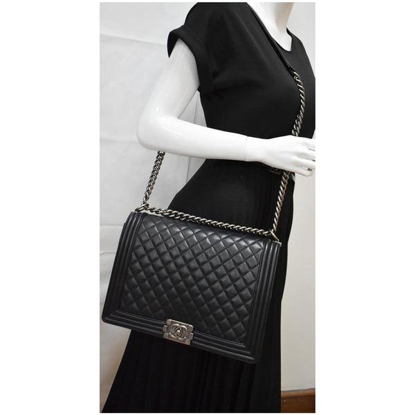 CHANEL Large Boy Flap Calfskin Quilted Leather Shoulder Bag Black