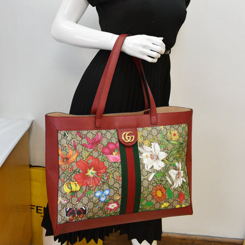 GUCCI Ophidia GG Flora Medium Tote Bag Red 547947
