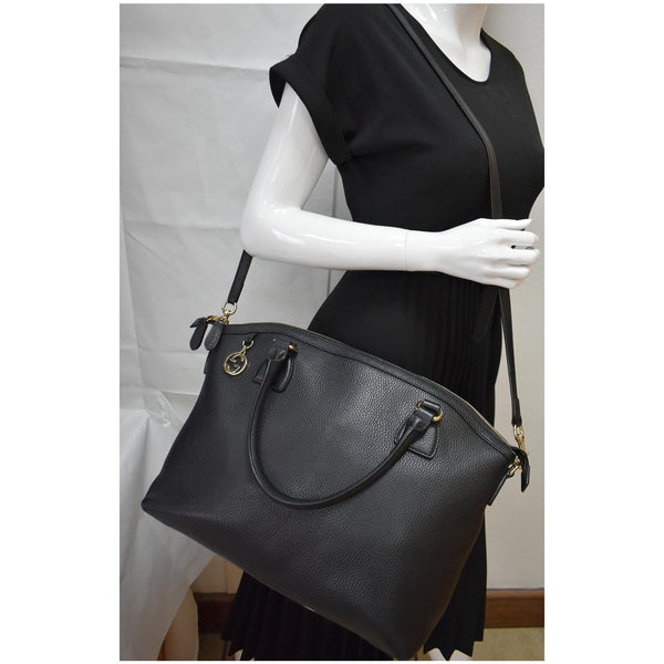 GUCCI Dome Large GG Charm Pebbled Leather Satchel Bag Black 449660