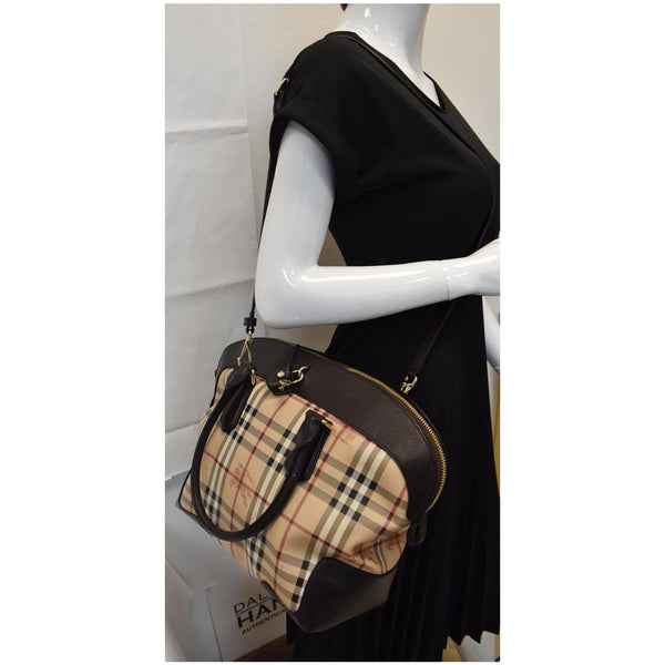 BURBERRY Medium Primrose Haymarket Check Tote Bag Chocolate