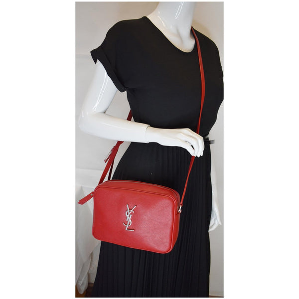 YVES SAINT LAURENT Lou Camera Monogram Leather Shoulder Bag Red