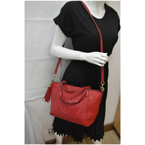 GUCCI Soho Leather Top Handle Shoulder Bag Red 369176