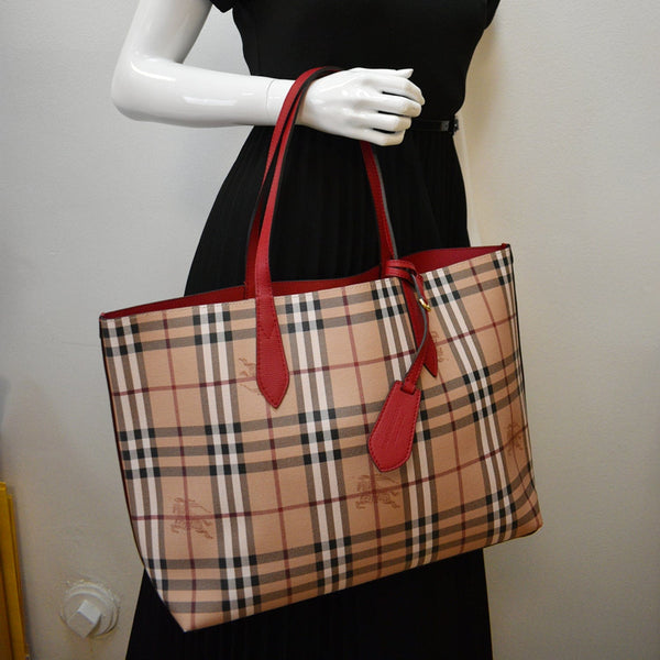 BURBERRY Reversible Haymarket Coated Canvas Tote Bag Beige