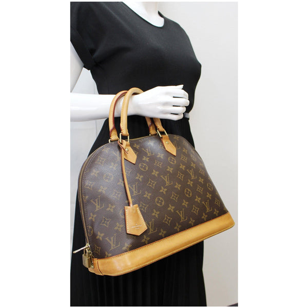 LOUIS VUITTON Alma GM Monogram Canvas Satchel Bag Brown