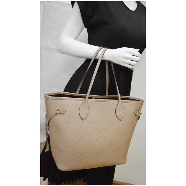 LOUIS VUITTON Neverfull MM Monogram Empreinte Tote Bag Beige