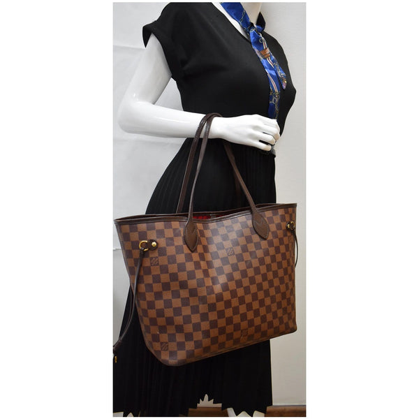 LOUIS VUITTON Neverfull MM Damier Ebene Tote Shoulder Bag Brown