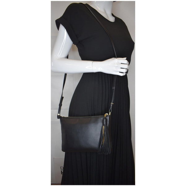 YVES SAINT LAURENT Teen Monogram Calfskin Leather Crossbody Bag Black