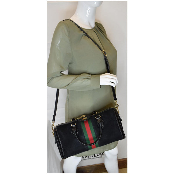 GUCCI Ophidia GG Suede Web Top Handle Shoulder Bag Black 524532