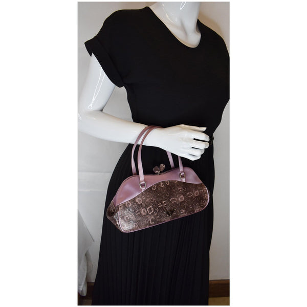 PRADA Sera Lizard Skin Satchel Bag Purple