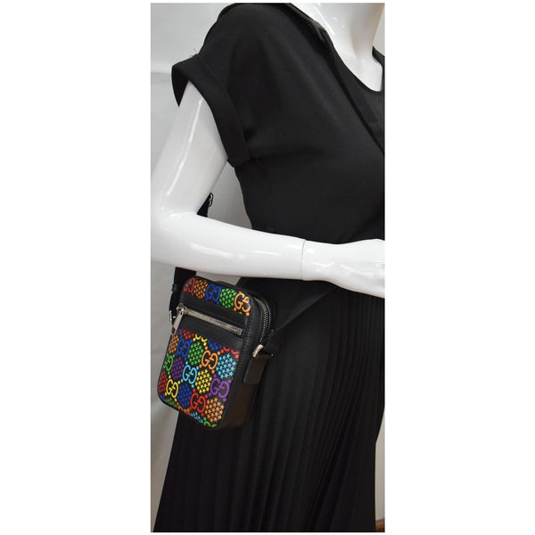 GUCCI GG Psychedelic Print Leather Messenger Bag Black 598103